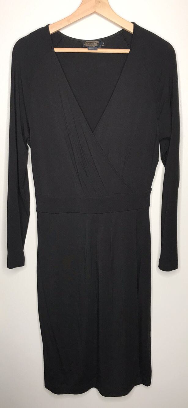 PENDLETON Solid Black Matte Jersey Long Sleeve Stretch Dress Size Medium
